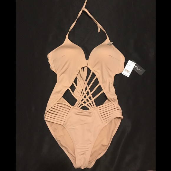 NWT Kenneth Cole Nude Strappy Cut-Out Once Piece - Picture 3 of 5